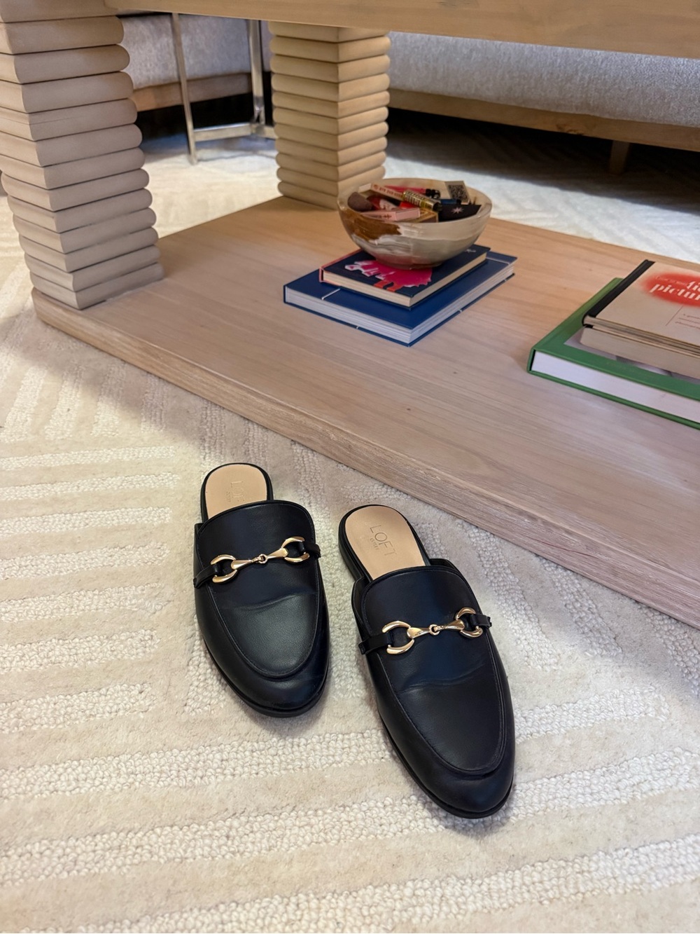 LOFT Black Mules with Gold Detail